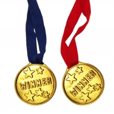 Kunststoff Medaillen Set Gold Band in Rot & Blau 34 cm
