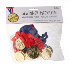 Kunststoff Medaillen Set Gold Band in Rot & Blau 34 cm