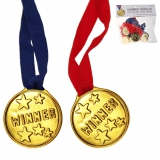 Kunststoff Medaillen Set Gold Band in Rot & Blau 34 cm
