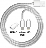 Ladekabel Stoff 2in1 + USB-C Adapter 100cm